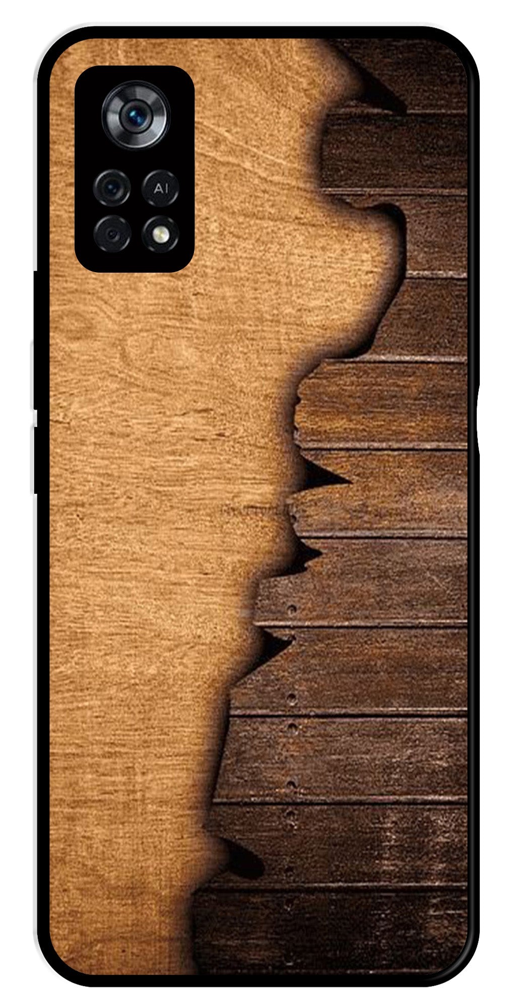 Wooden Design Metal Mobile Case for Poco X4 Pro   (Design No -13)