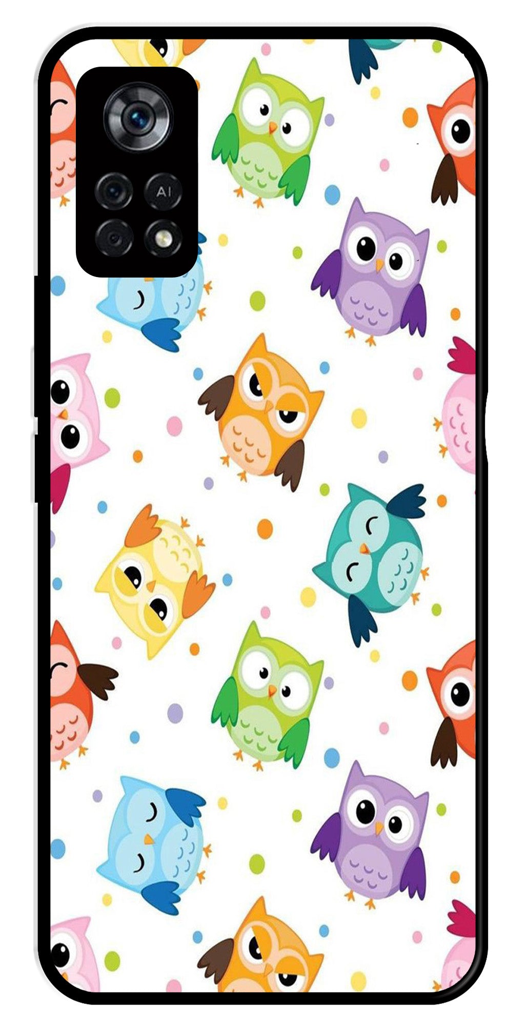 Owls Pattern Metal Mobile Case for Poco X4 Pro   (Design No -20)