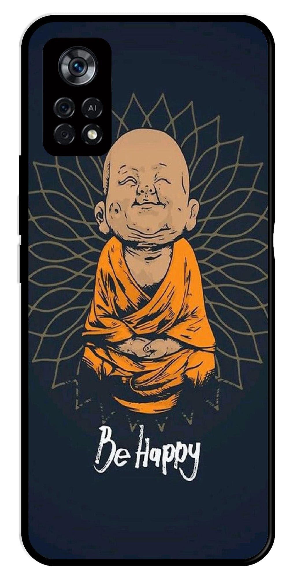 Be Happy Metal Mobile Case for Poco X4 Pro   (Design No -27)