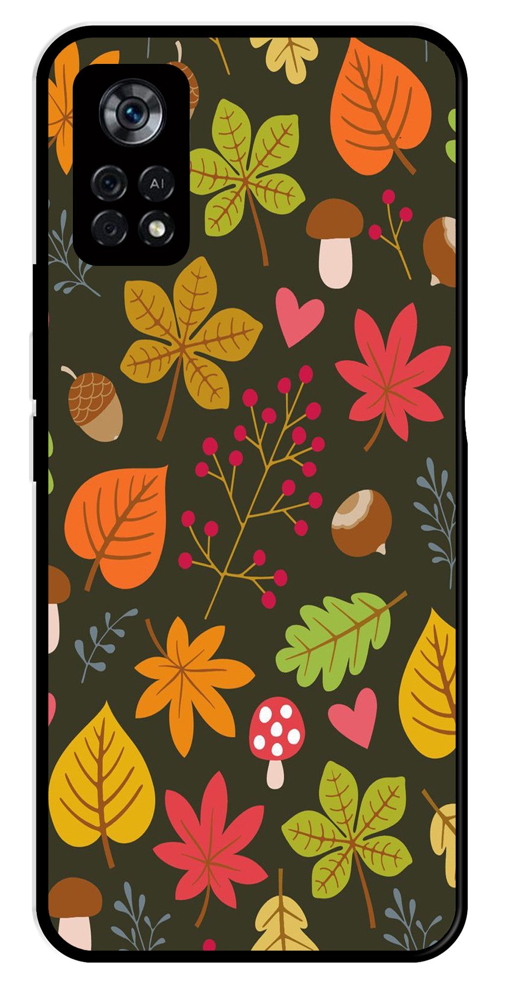 Leaves Design Metal Mobile Case for Poco X4 Pro   (Design No -51)