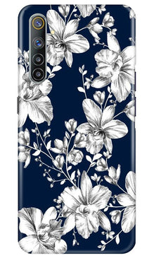 White flowers Blue Background Mobile Back Case for Realme 6 (Design - 14)