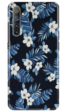 White flowers Blue Background2 Mobile Back Case for Realme 6 (Design - 15)