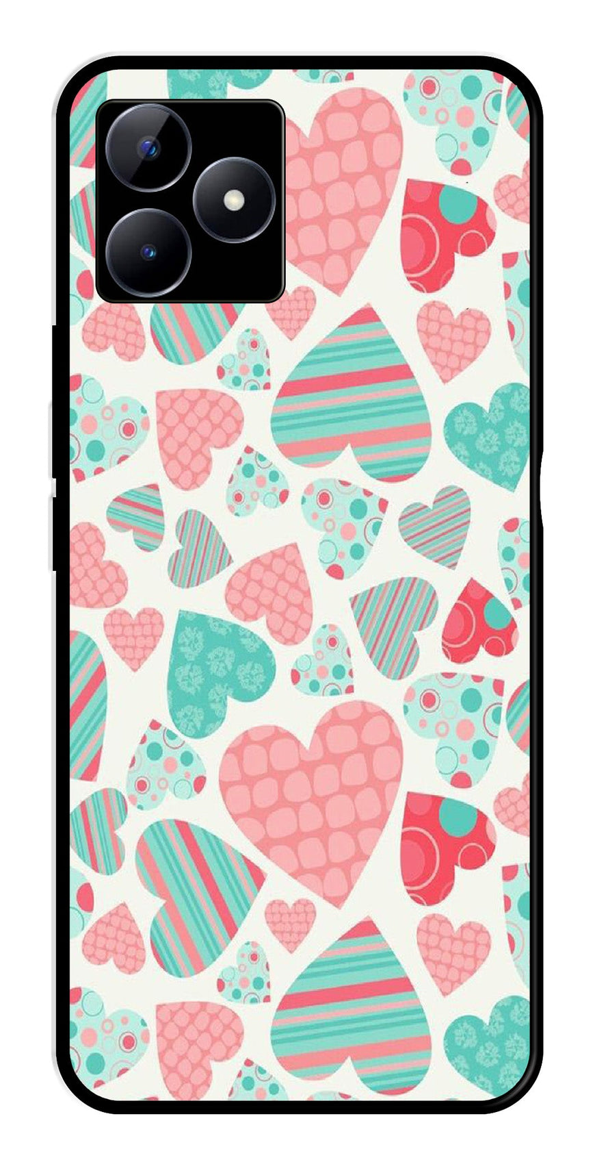 Hearts Pattern Metal Mobile Case for Realme N53   (Design No -22)