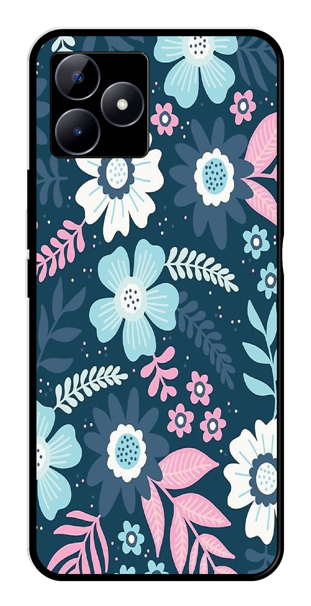 Flower Leaves Design Metal Mobile Case for Realme N53   (Design No -50)