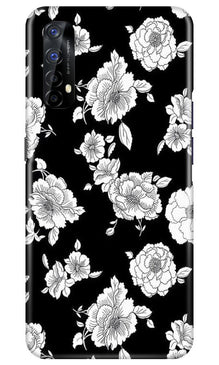 White flowers Black Background Mobile Back Case for Realme 7 (Design - 9)