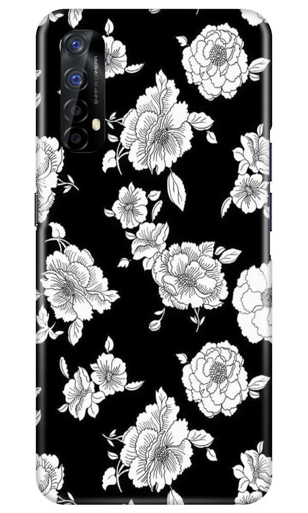 White flowers Black Background Case for Realme 7