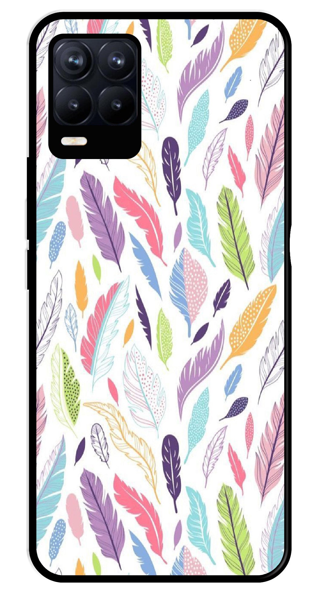 Colorful Feathers Metal Mobile Case for Realme 8 4G  (Design No -06)