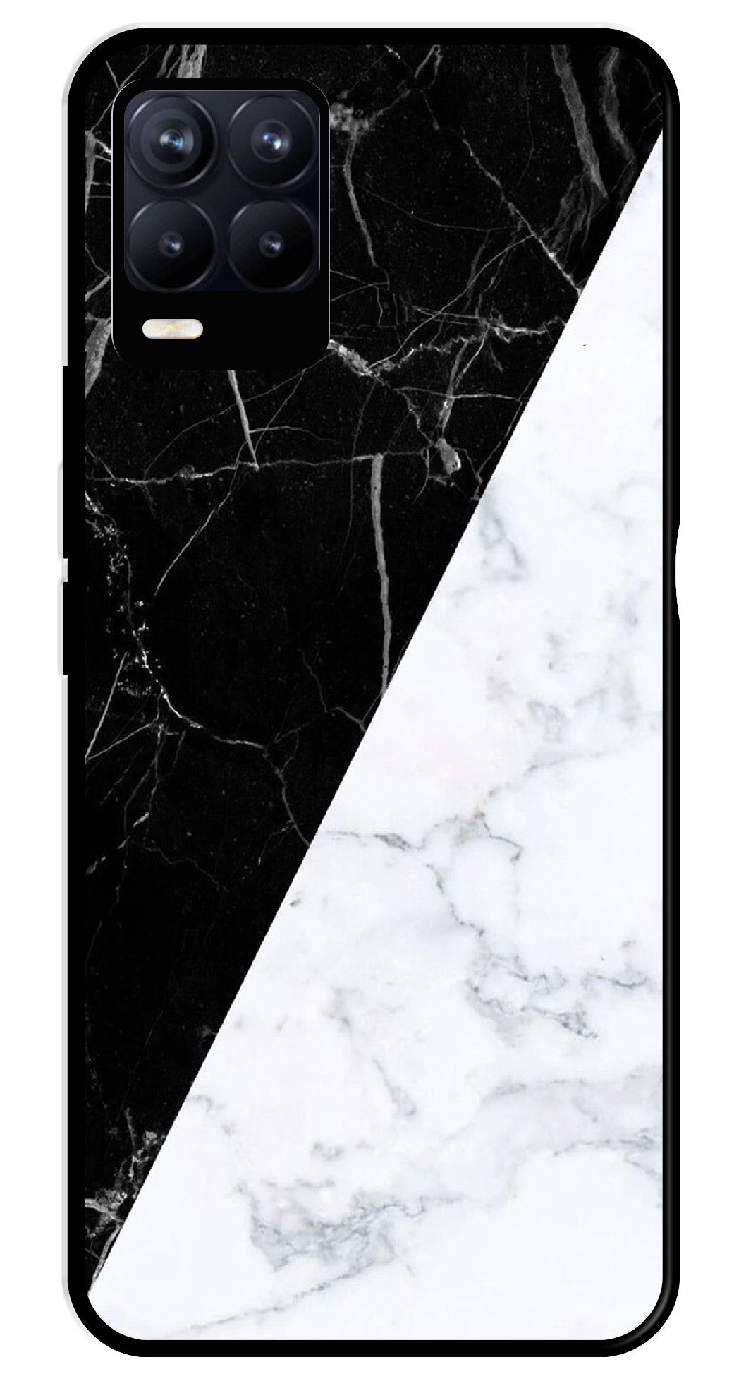 Black White Marble Design Metal Mobile Case for Realme 8 4G  (Design No -09)