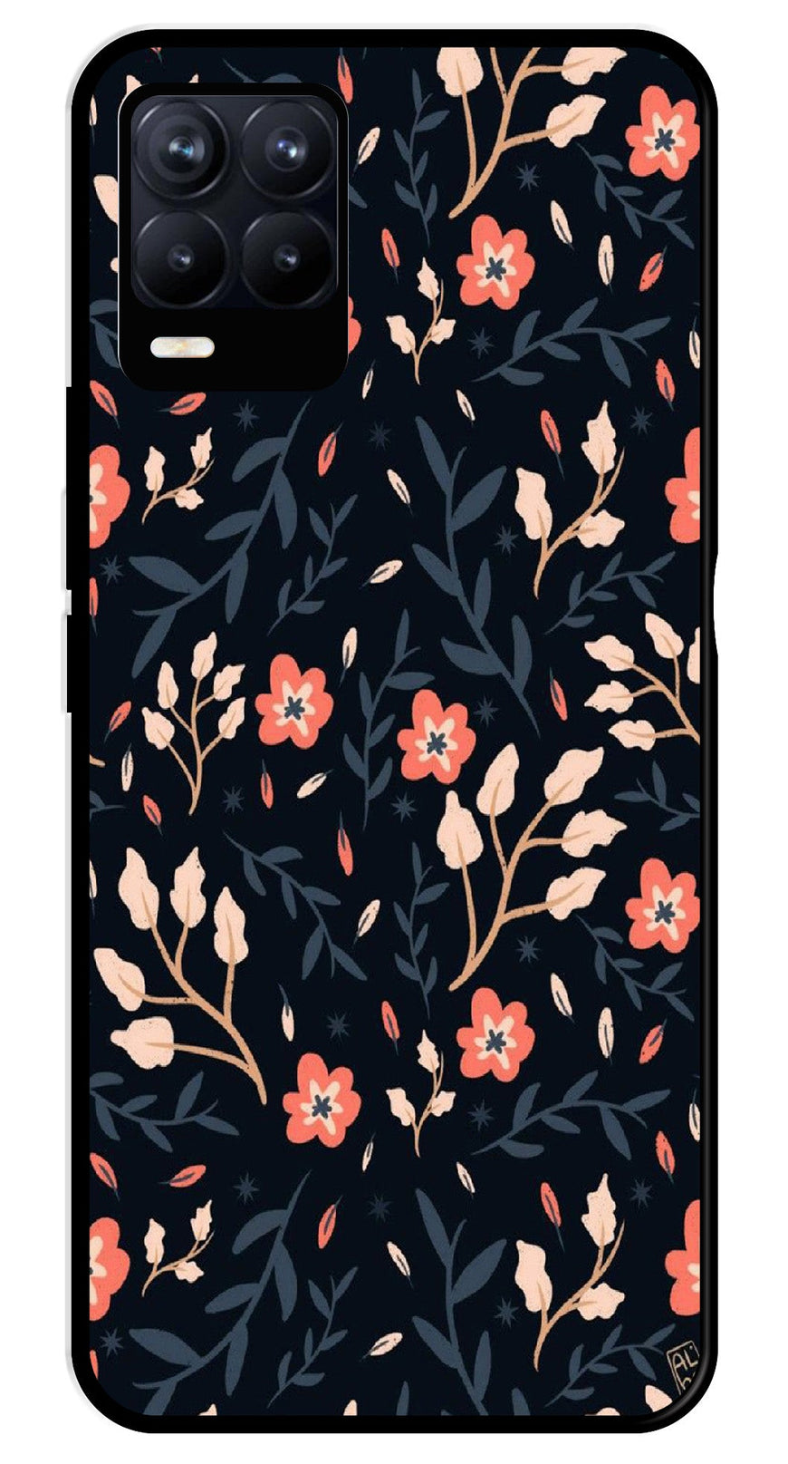 Floral Pattern Metal Mobile Case for Realme 8 4G  (Design No -10)