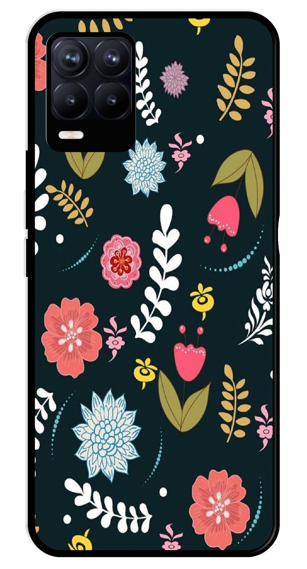 Floral Pattern2 Metal Mobile Case for Realme 8 4G  (Design No -12)