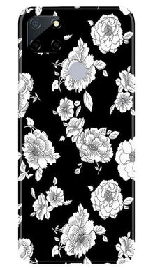 White flowers Black Background Mobile Back Case for Realme Narzo 30a (Design - 9)