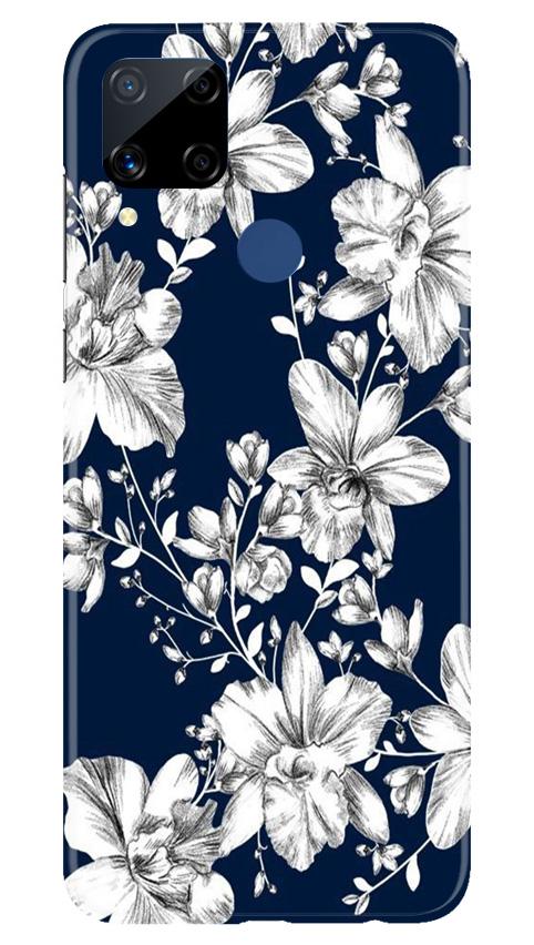 White flowers Blue Background Case for Realme C15