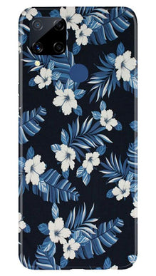 White flowers Blue Background2 Mobile Back Case for Realme C15 (Design - 15)