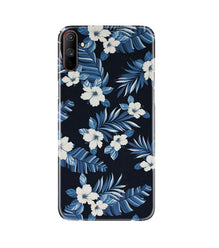 White flowers Blue Background2 Mobile Back Case for Realme C3 (Design - 15)