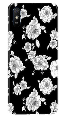 White flowers Black Background Mobile Back Case for Xiaomi Redmi 9i (Design - 9)