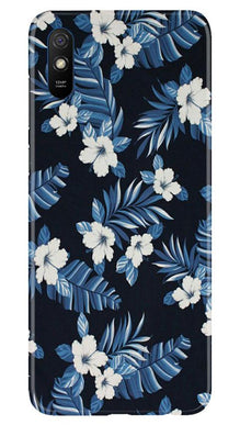 White flowers Blue Background2 Mobile Back Case for Xiaomi Redmi 9a (Design - 15)