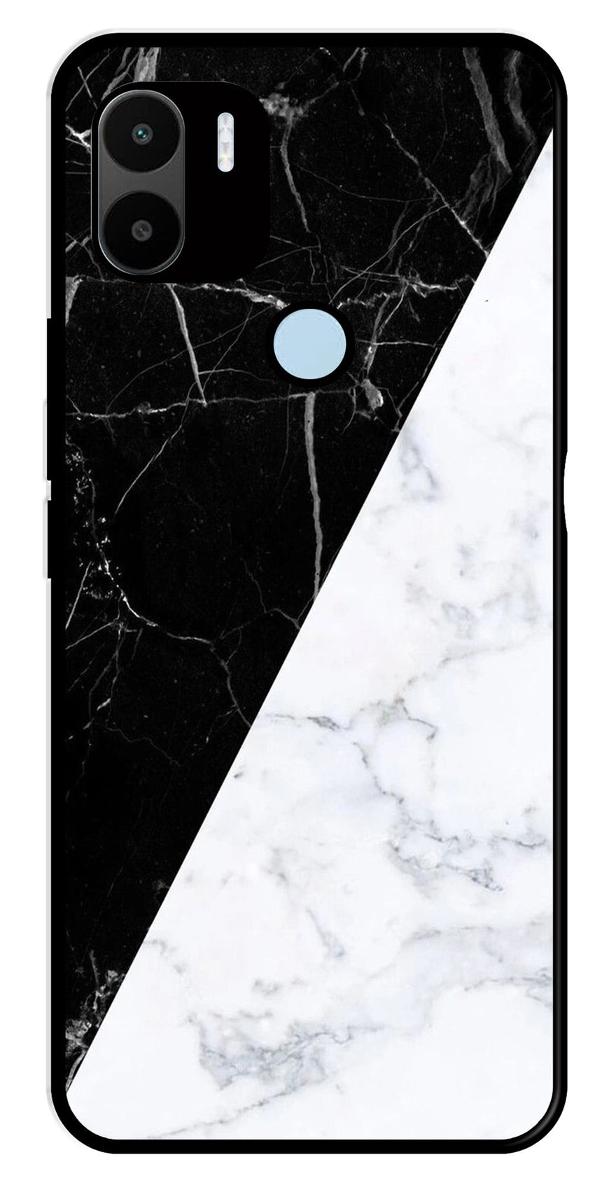 Black White Marble Design Metal Mobile Case for Redmi A2 Plus   (Design No -09)