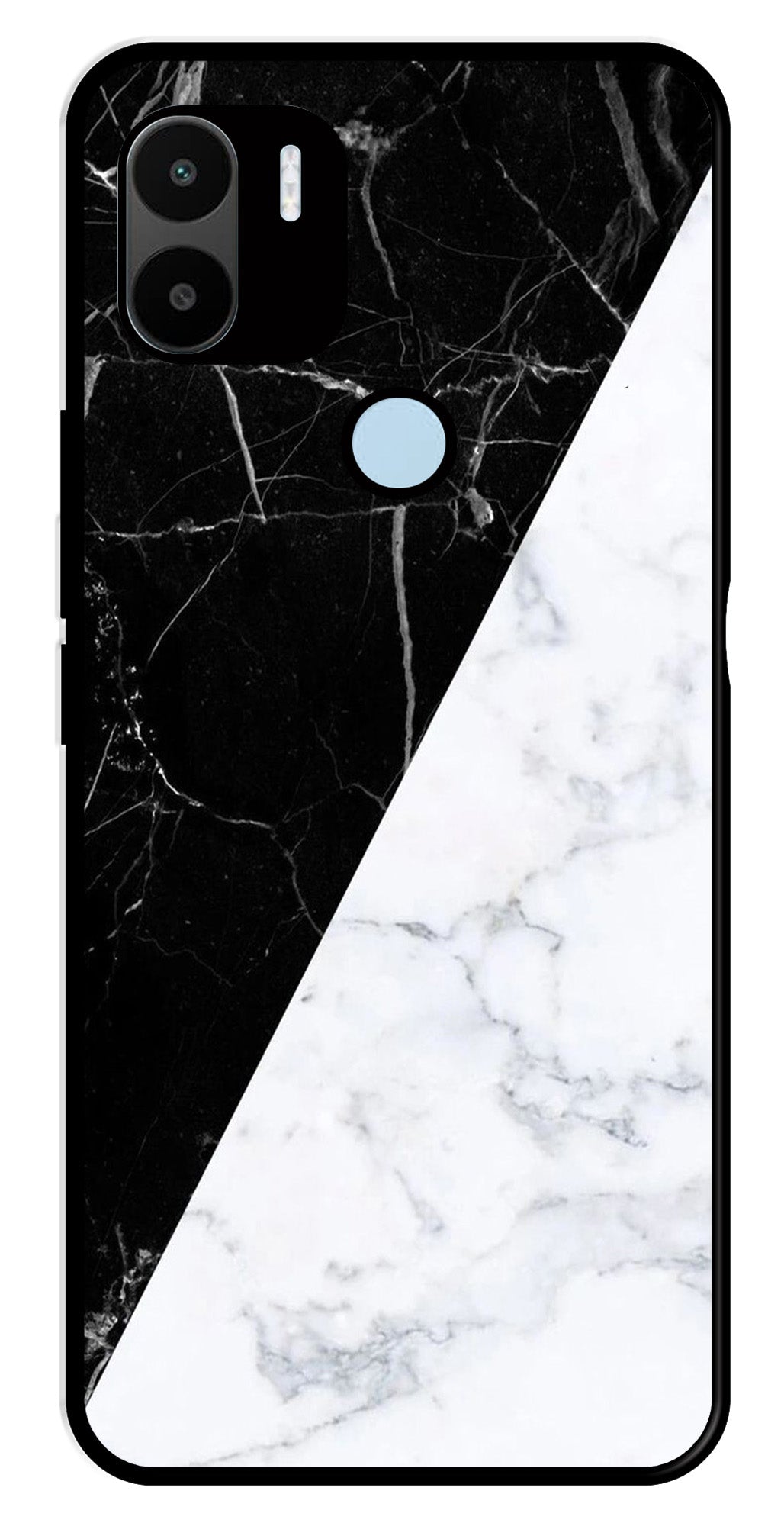 Black White Marble Design Metal Mobile Case for Poco C51   (Design No -09)