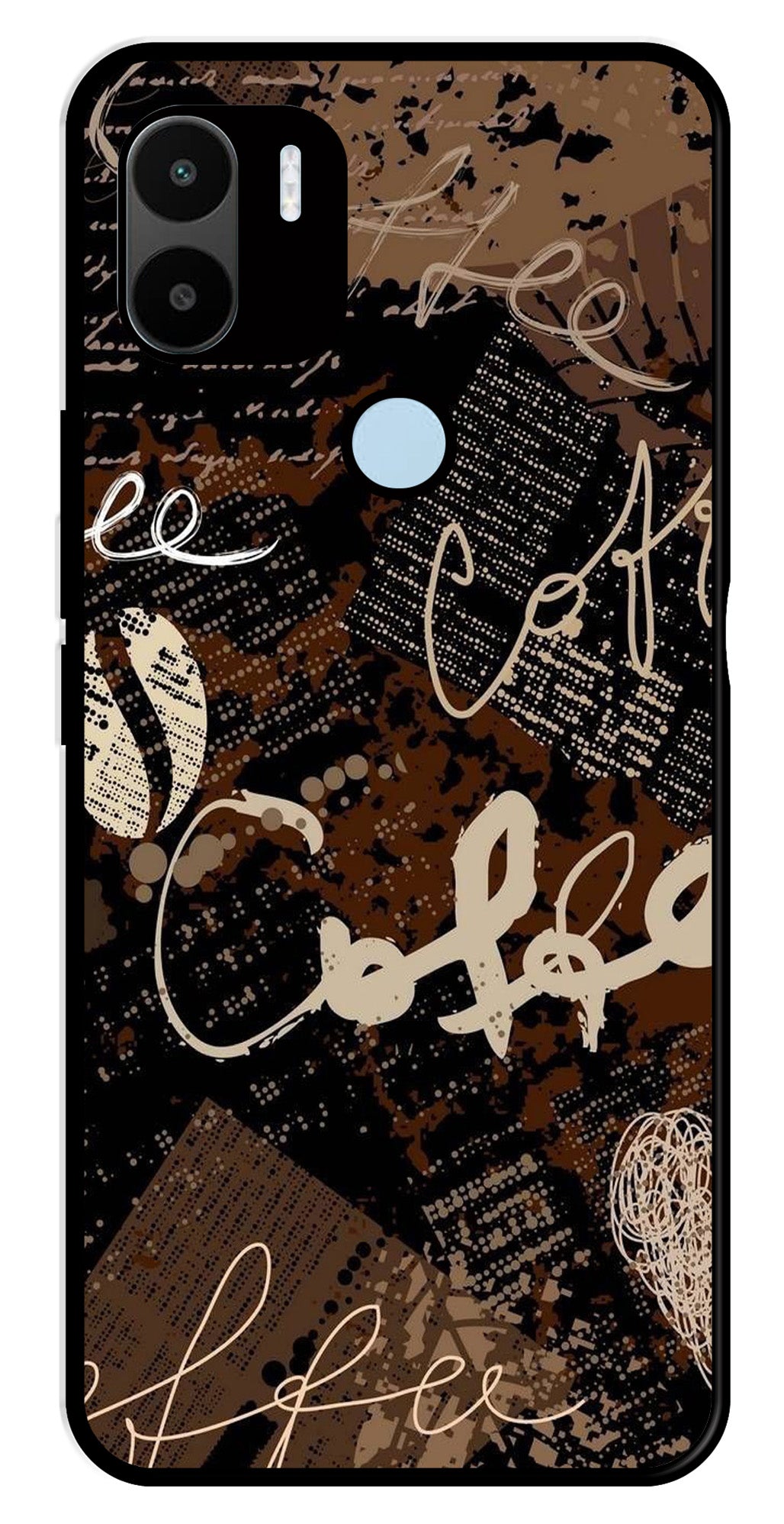 Coffee Pattern Metal Mobile Case for Poco C51   (Design No -37)