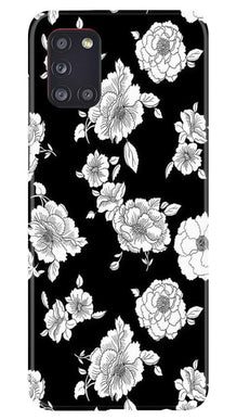 White flowers Black Background Mobile Back Case for Samsung Galaxy A31 (Design - 9)