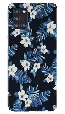 White flowers Blue Background2 Mobile Back Case for Samsung Galaxy A31 (Design - 15)