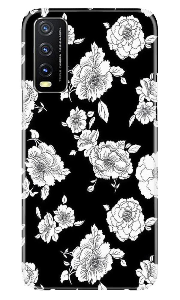 White flowers Black Background Case for Vivo Y20
