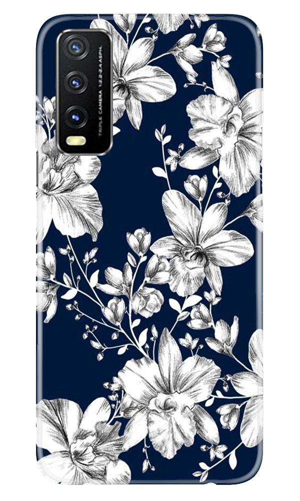 White flowers Blue Background Case for Vivo Y20
