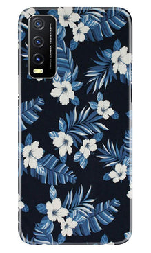 White flowers Blue Background2 Mobile Back Case for Vivo Y20i (Design - 15)