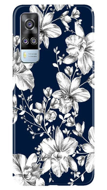White flowers Blue Background Mobile Back Case for Vivo Y51 (Design - 14)