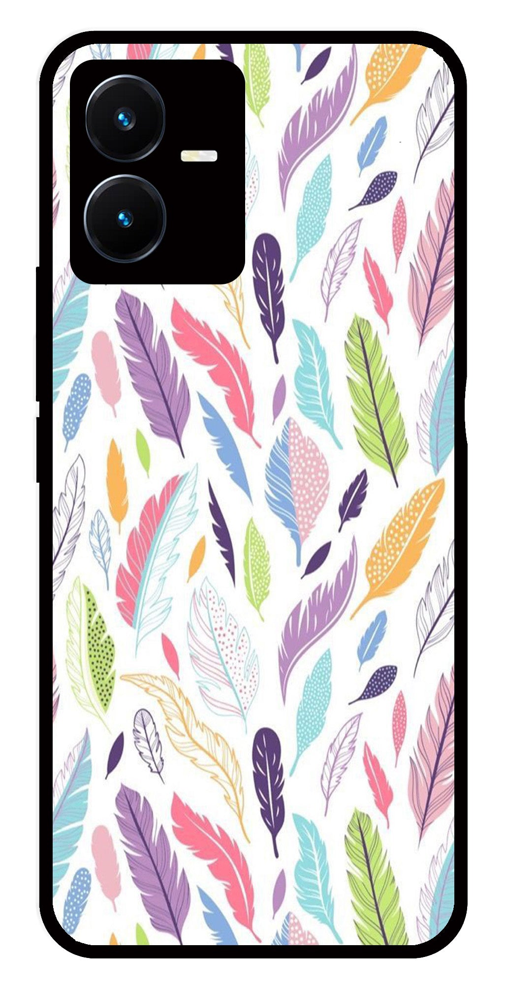 Colorful Feathers Metal Mobile Case for Vivo Y22   (Design No -06)