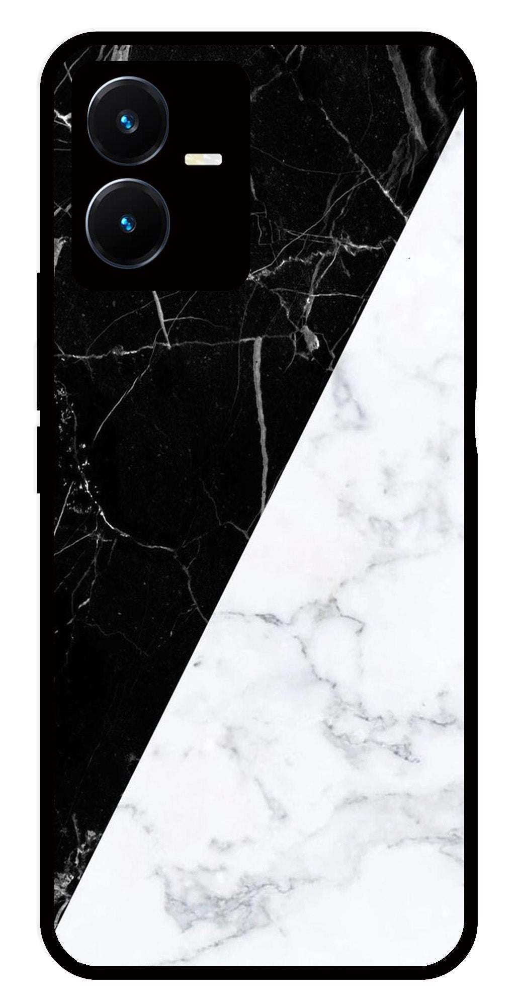 Black White Marble Design Metal Mobile Case for Vivo Y22   (Design No -09)