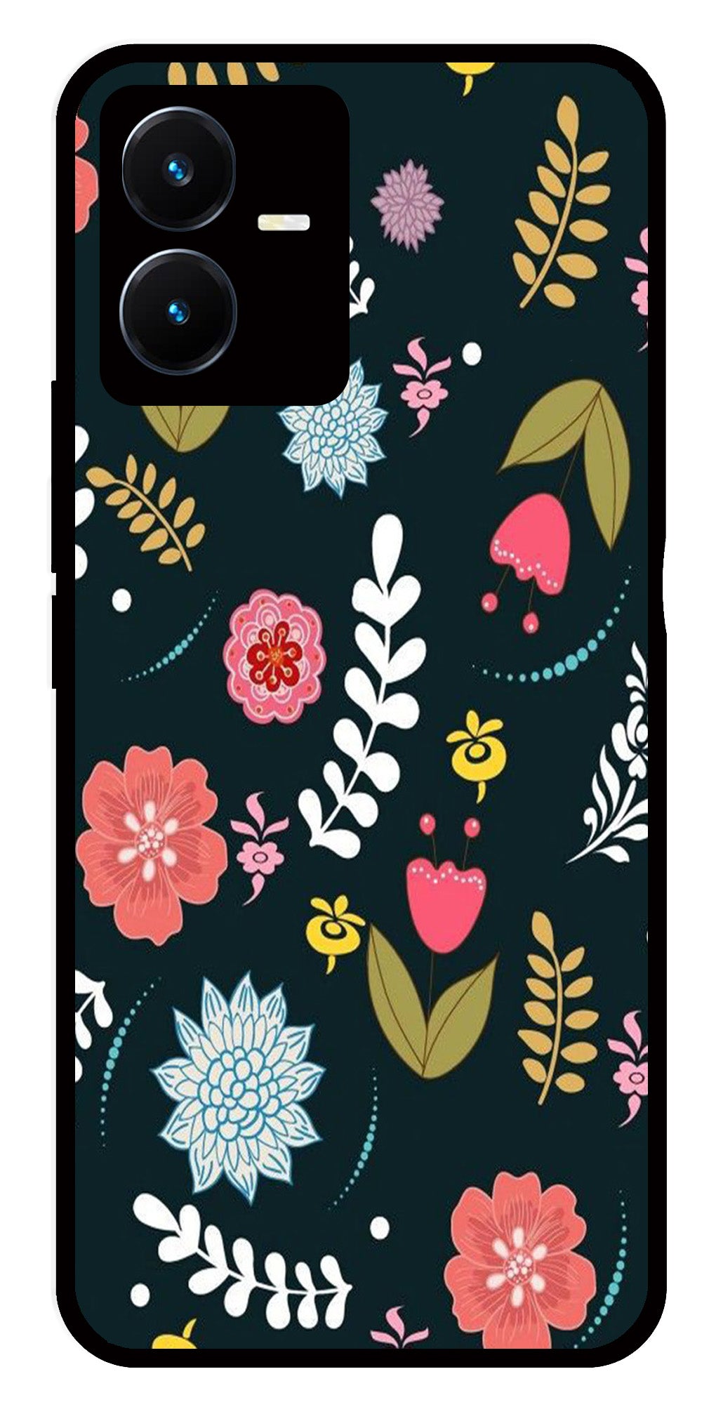 Floral Pattern2 Metal Mobile Case for Vivo Y22   (Design No -12)