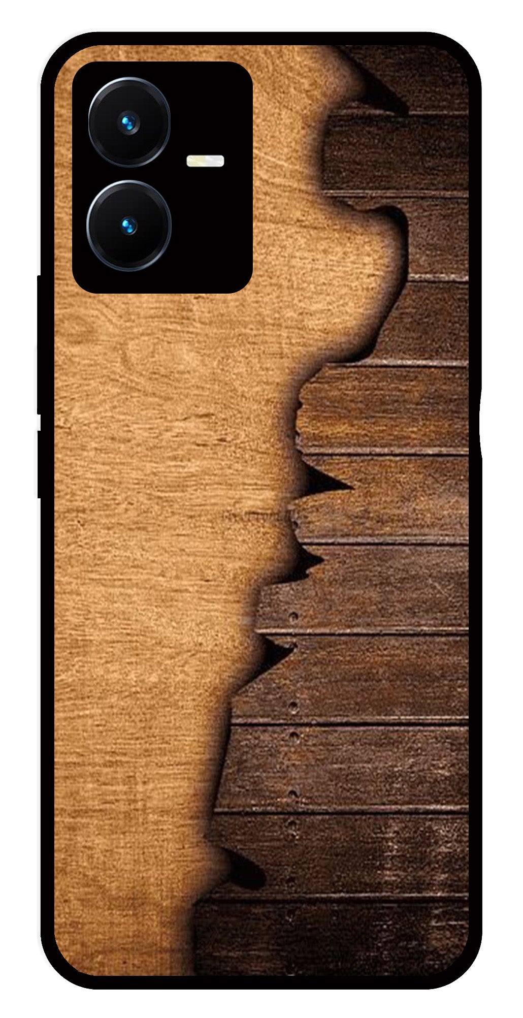 Wooden Design Metal Mobile Case for Vivo Y22   (Design No -13)