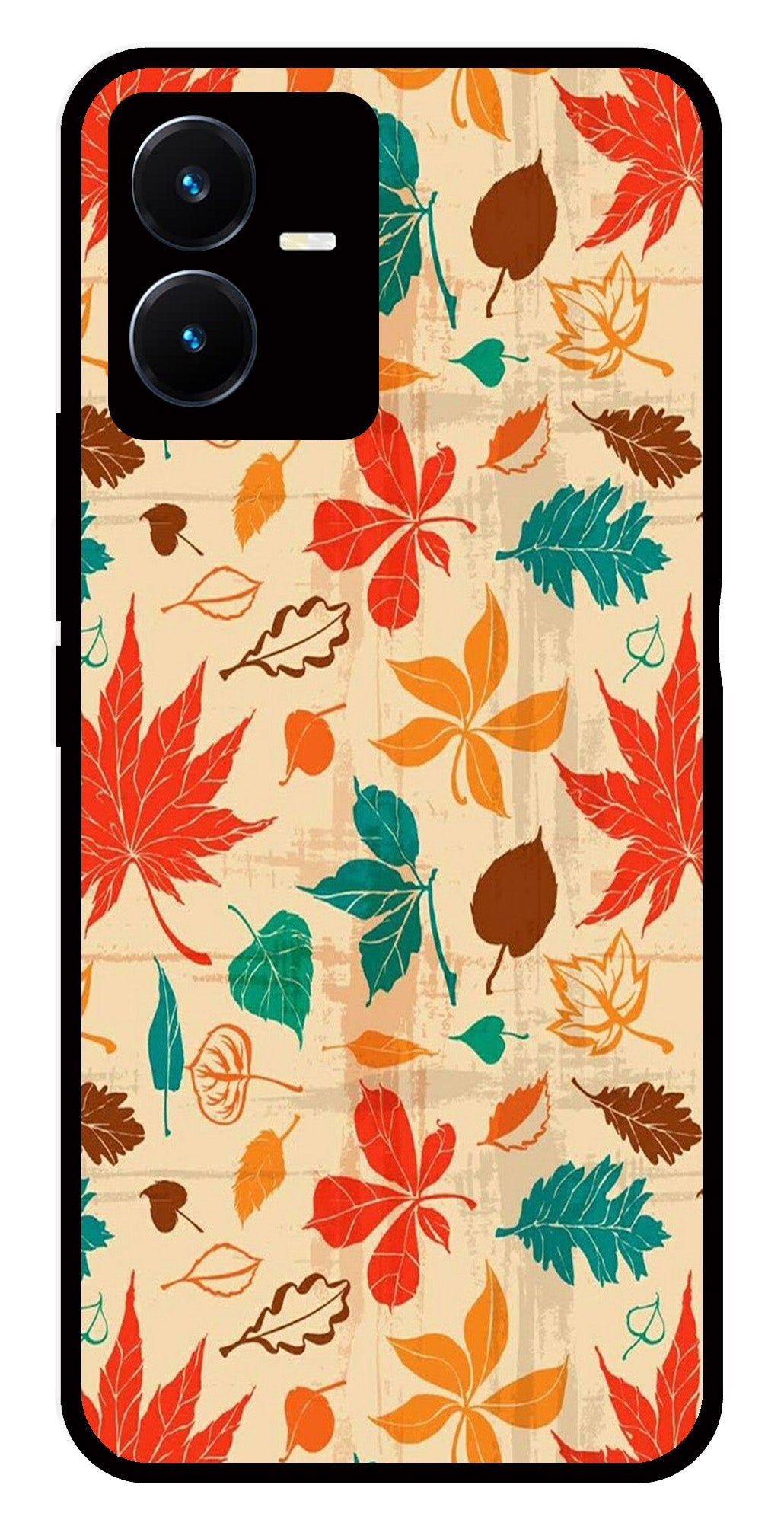 Leafs Design Metal Mobile Case for Vivo Y22   (Design No -14)