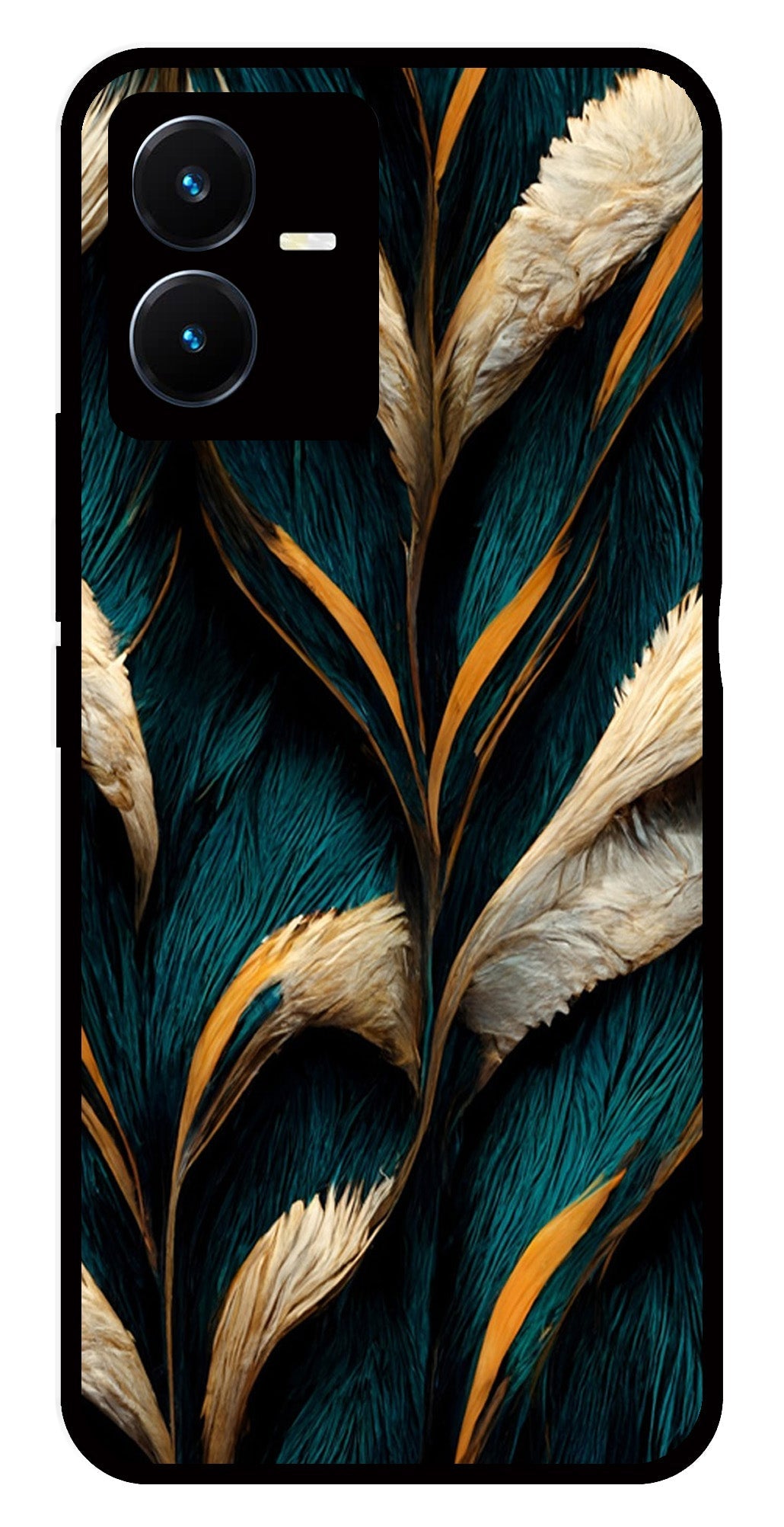 Feathers Metal Mobile Case for Vivo Y22   (Design No -30)