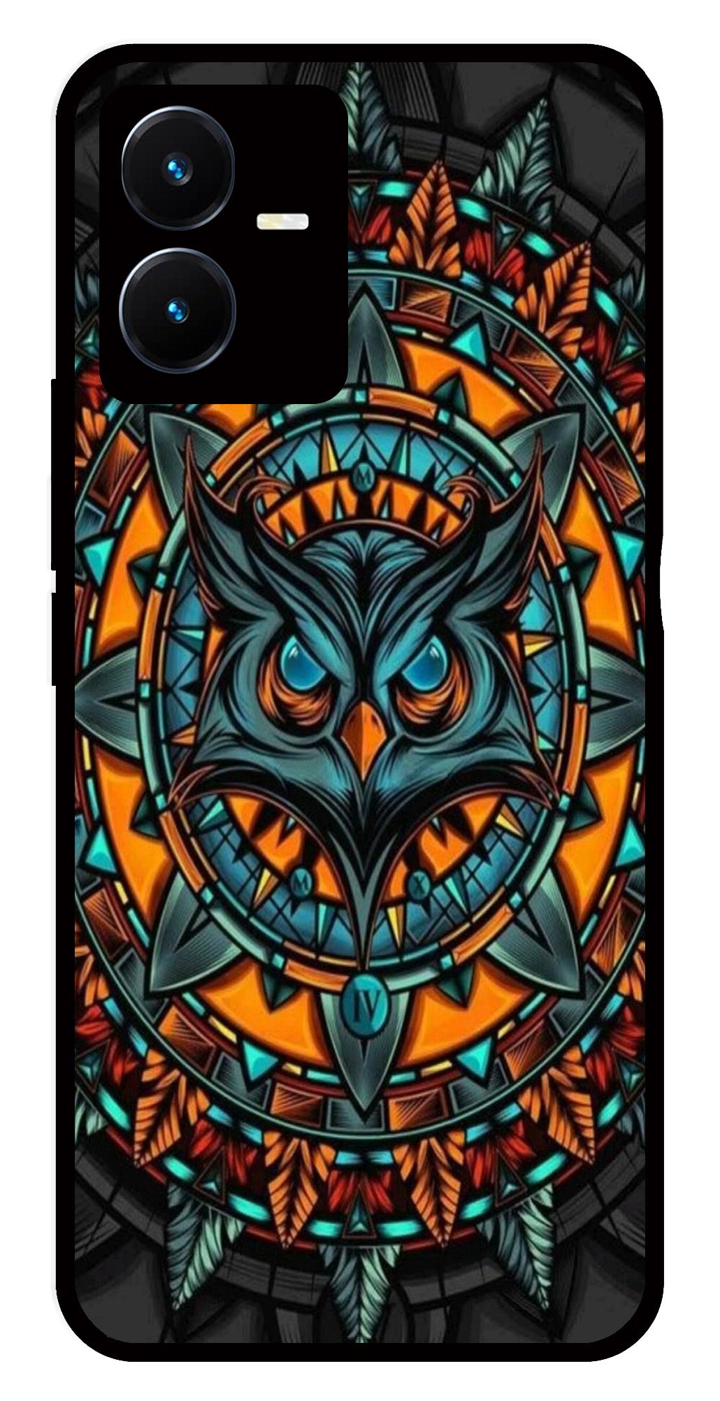 Owl Pattern Metal Mobile Case for Vivo Y22   (Design No -42)