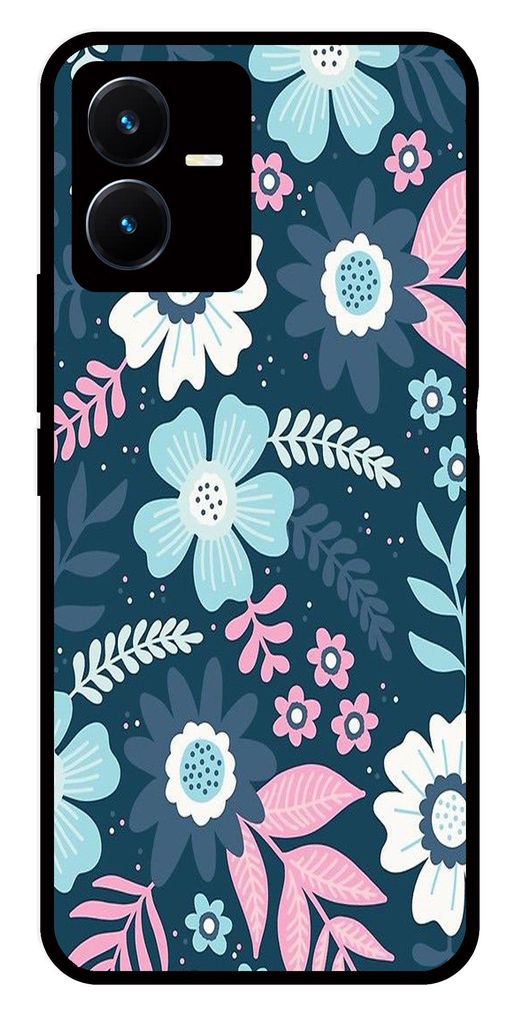 Flower Leaves Design Metal Mobile Case for Vivo Y22   (Design No -50)