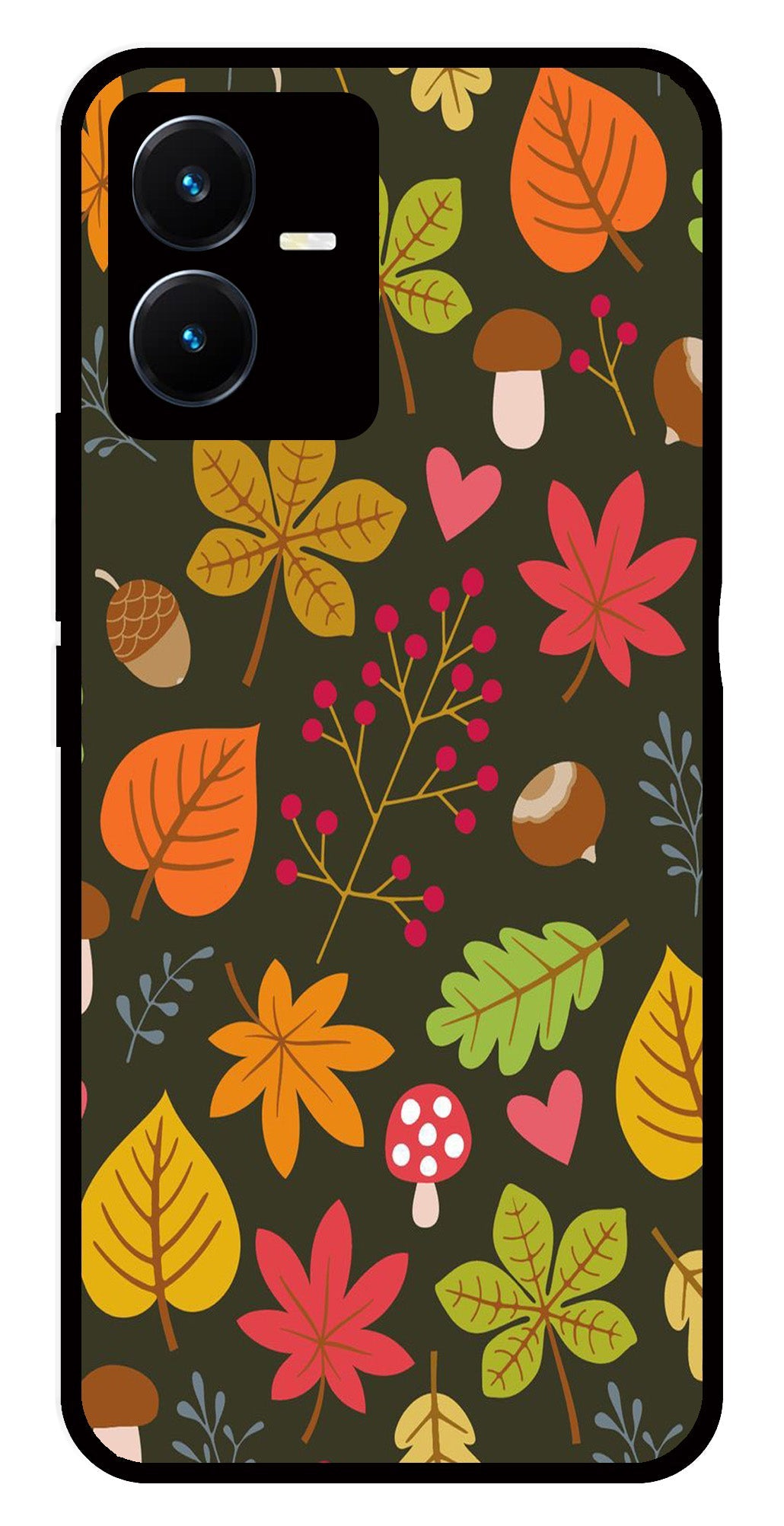 Leaves Design Metal Mobile Case for Vivo Y22   (Design No -51)