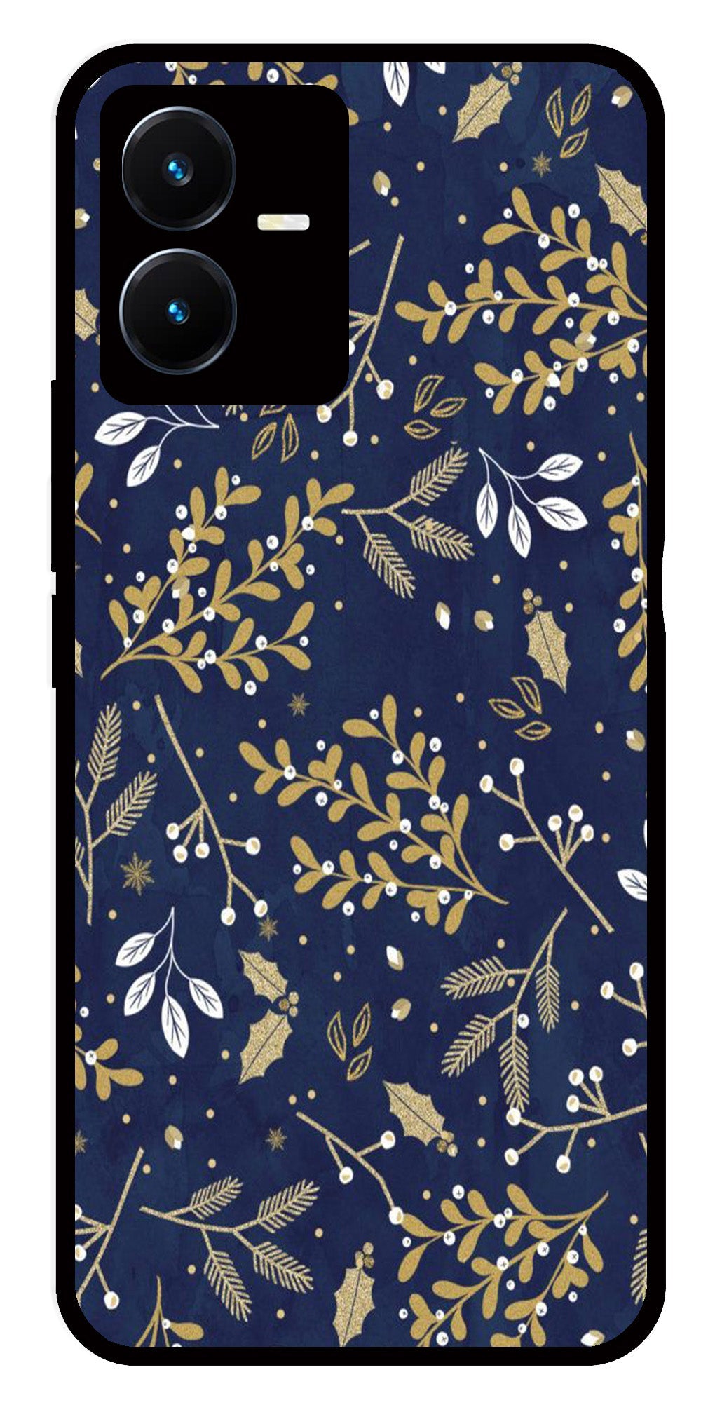 Floral Pattern  Metal Mobile Case for Vivo Y22   (Design No -52)